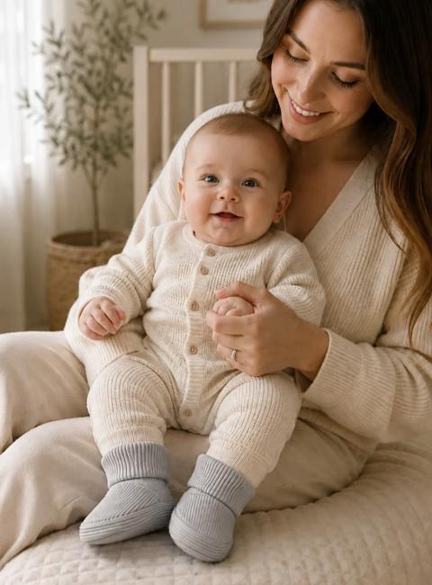 Soule Baby Organik Pamuklu Ortopedik Tabanlı Yenidoğan Bebek Patik – Soft Grey Premium Bebek