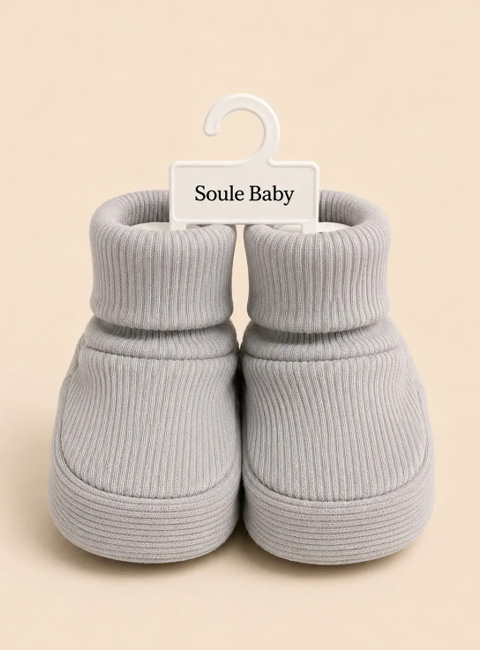 Soule Baby Organik Pamuklu Ortopedik Tabanlı Yenidoğan Bebek Patik – Soft Grey Premium Bebek