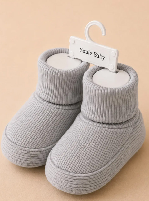 Soule Baby Organik Pamuklu Ortopedik Tabanlı Yenidoğan Bebek Patik – Soft Grey Premium Bebek