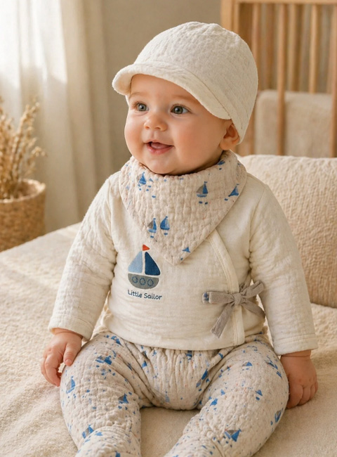 Soule Baby Little Sailor 5’li Organik Müslin Bebek Yeni Doğan Seti, Hastane Çıkışı – %100 Pamuk, Nefes Alan, Ultra Yumuşak Bebek Seti