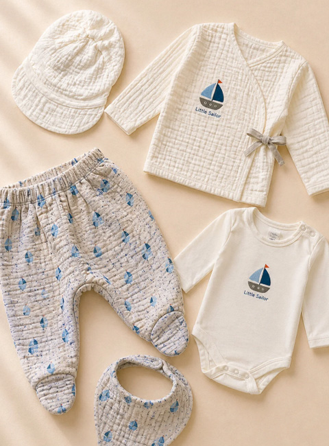 Soule Baby Little Sailor 5’li Organik Müslin Bebek Yeni Doğan Seti, Hastane Çıkışı – %100 Pamuk, Nefes Alan, Ultra Yumuşak Bebek Seti