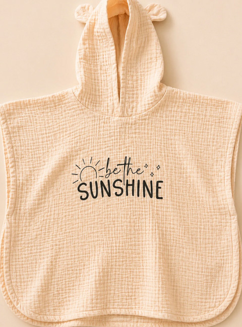 Soule Baby Organik Müslin Panço Havlu – Sunshine Nakışlı Somon Çocuk & Bebek Plaj Pançosu