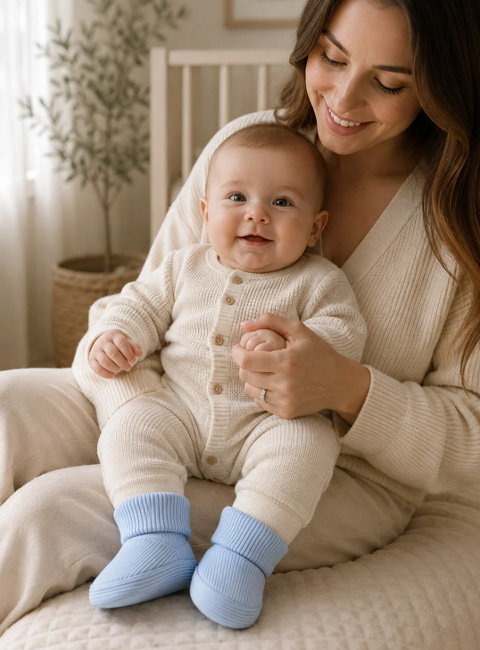 Soule Baby Organik Pamuklu Ortopedik Tabanlı Yenidoğan Bebek Patik – Soft Blue Premium Bebek Patik