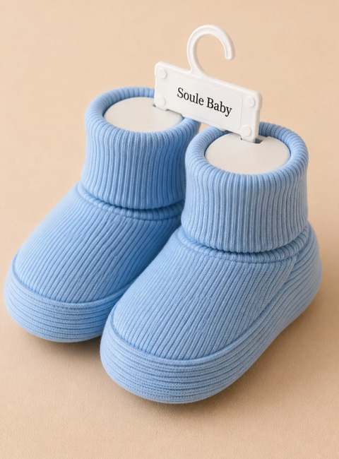 Soule Baby Organik Pamuklu Ortopedik Tabanlı Yenidoğan Bebek Patik – Soft Blue Premium Bebek Patik
