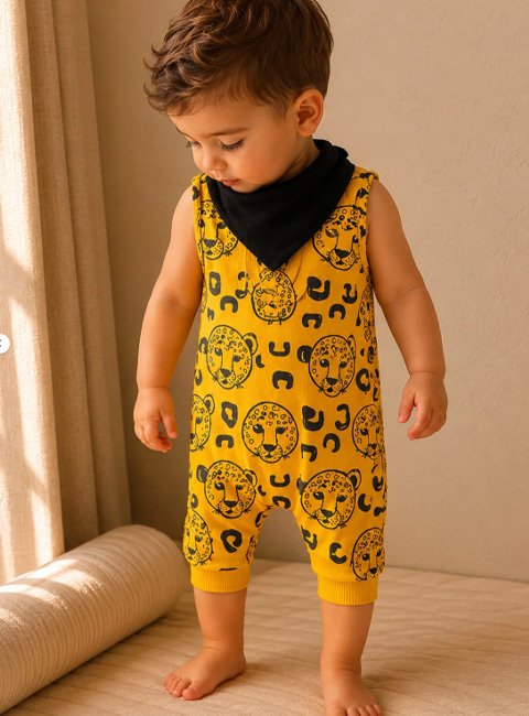 Soule Baby Wild Leo Organik Pamuklu Bebek Tulumu – Sunshine Yellow