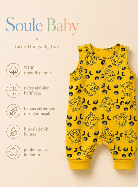 Soule Baby Wild Leo Organik Pamuklu Bebek Tulumu – Sunshine Yellow
