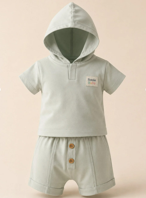 Soule Baby %100 Doğal Pamuk Kapüşonlu Bebek Takımı – Yumuşak ve Rahat 2’li Set
