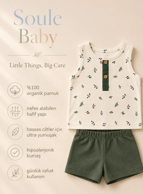 Soule Essentials Olive Breeze Organik Pamuklu 2'li Bebek Takımı