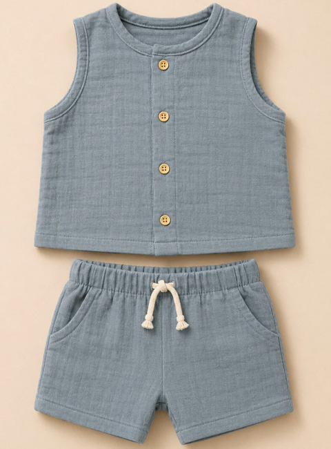 Soule Baby Terracotta Organik Müslin Bebek Takımı – Premium Yazlık 2’li Şortlu Takım