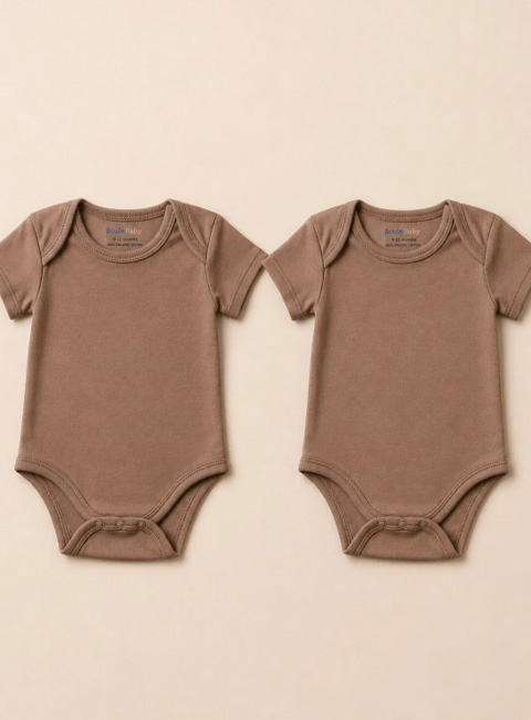 Soule Baby %100 Organik Pamuk 2’li Kısa Kollu Bebek Zıbın Seti – Premium Yumuşak Mocha