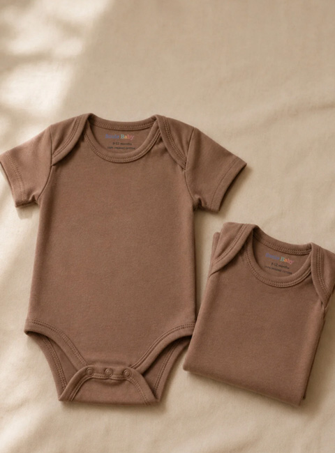 Soule Baby %100 Organik Pamuk 2’li Kısa Kollu Bebek Zıbın Seti – Premium Yumuşak Mocha