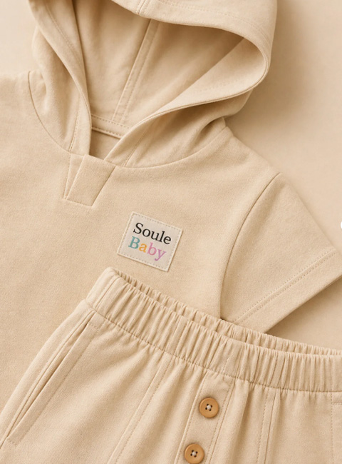 Soule Baby %100 Doğal Pamuk Kapüşonlu Bebek Takımı – Yumuşak ve Rahat 2’li Set