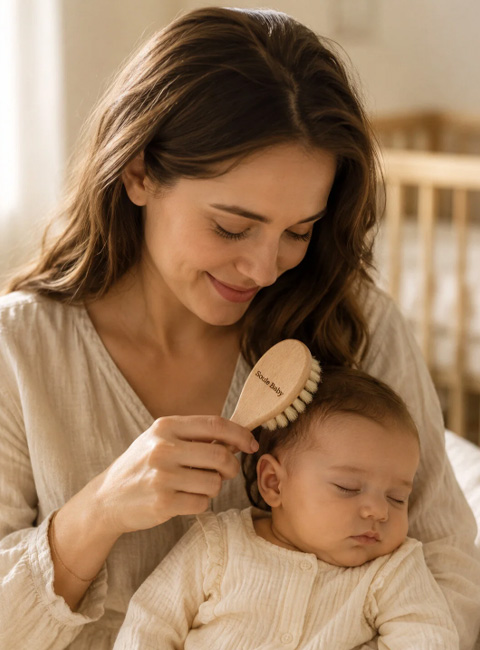 Soule Baby Premium Doğal Ahşap Yenidoğan Saç Fırçası