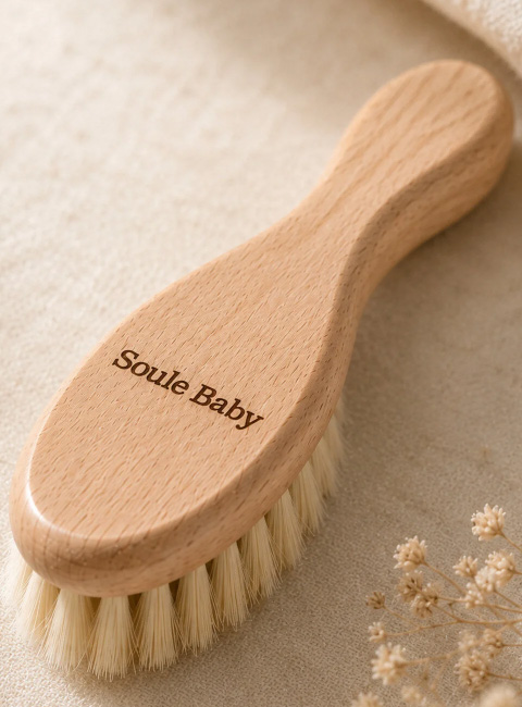 Soule Baby Premium Doğal Ahşap Yenidoğan Saç Fırçası