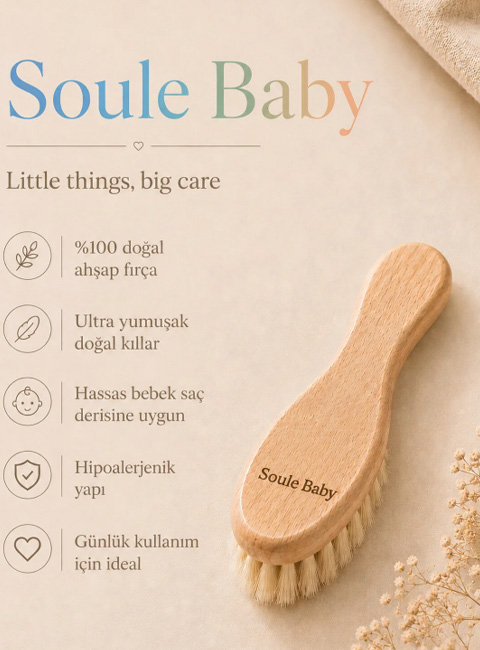 Soule Baby Premium Doğal Ahşap Yenidoğan Saç Fırçası